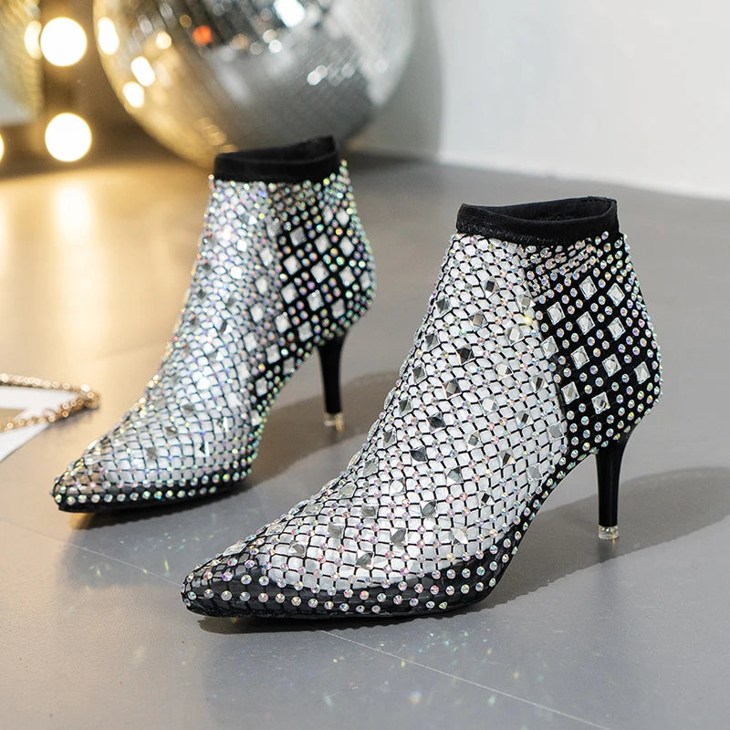 Sohiwoo New Fashion Women's Boots Crystal Transparent Mesh Upper Ankle Boots for Women Pointed Toe High Heels Shoes Woman Zapatos Mujer Sohiwoo New Fashion Women's Boots Crystal Transparent Mesh Upper Ankle Boots for Women Pointed Toe High Heels Shoes Woman Zapatos Mujer