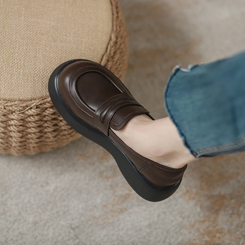 Sohiwoo Platform Spring Loli Female High Heel 7cm British College Style Casual Loafers Genuine Leather Fashion Shoes Sweet Girls