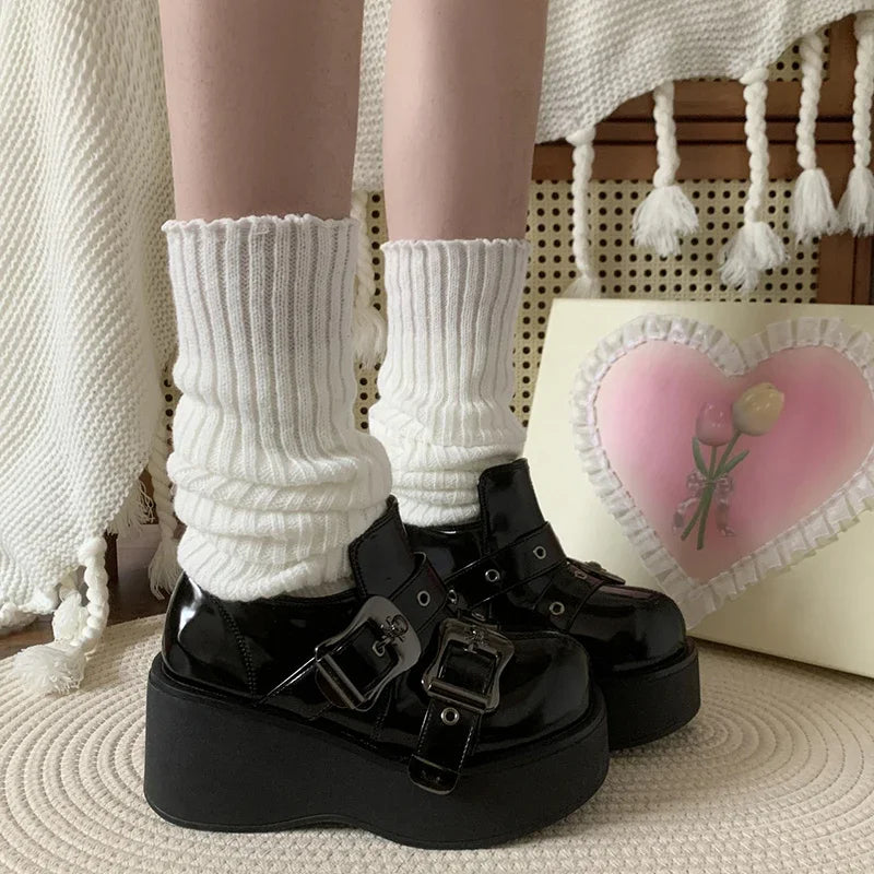 Sohiwoo Spring Women Lolita Shoes Fashion Belt Buckle Ladies Platform Wedges Heel Women's Comfort College Style Mary Jane Shoes