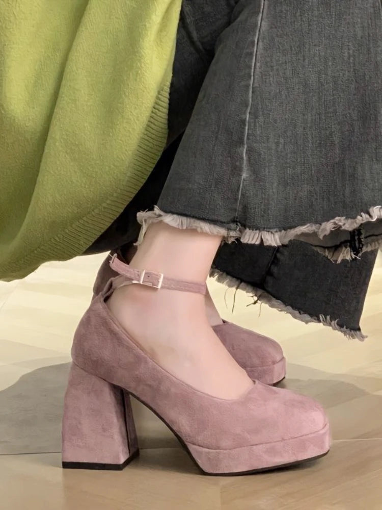 Sohiwoo  Summer French Elegant Basic Shoes Women Causal Slim High Heels Pumps Office Lady Pure Color Mary Janes Shoes Non Slip Chic