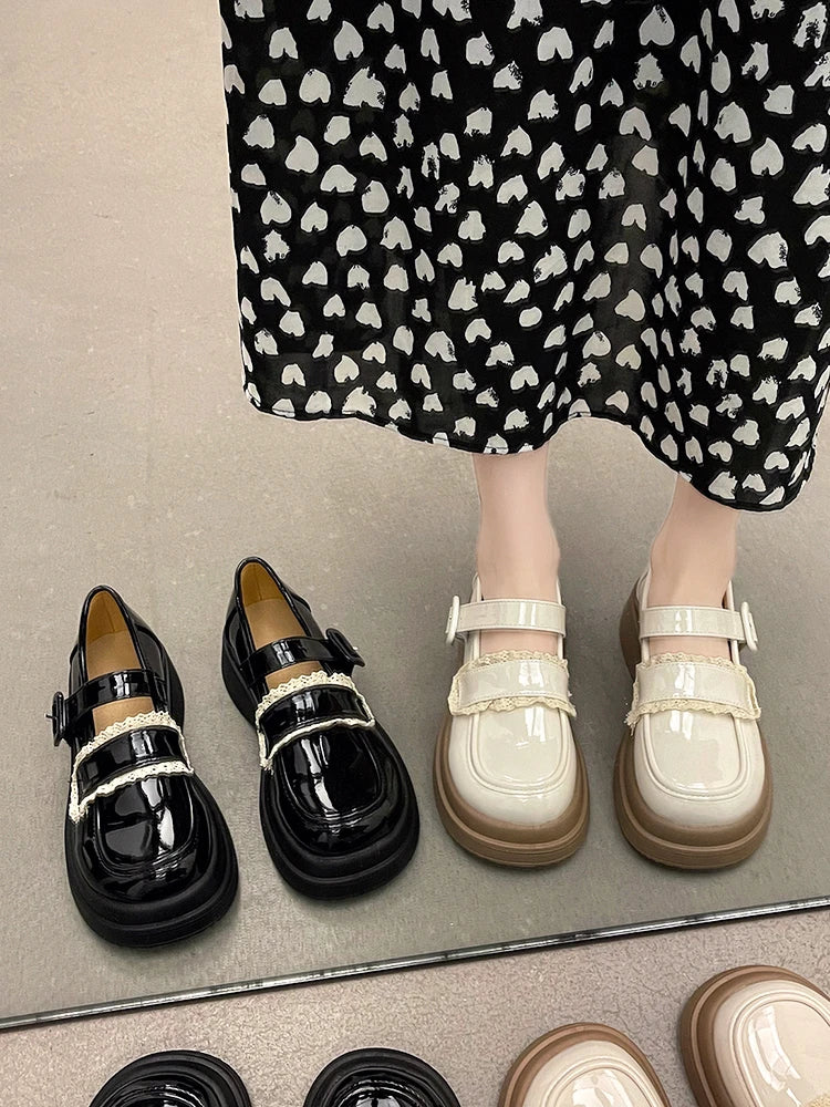 Sohiwoo  Summer Kawaii Mary Janes Platform Shoes Women Causal Round Toe Elegant Pumps Korean Style Non Slip Medium Heel Shoes Solid