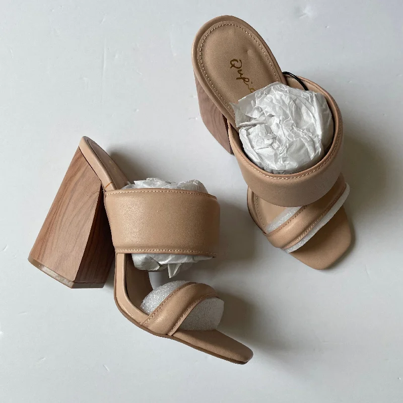 Tan Shoes Heels Block Qupid, Size 7.5