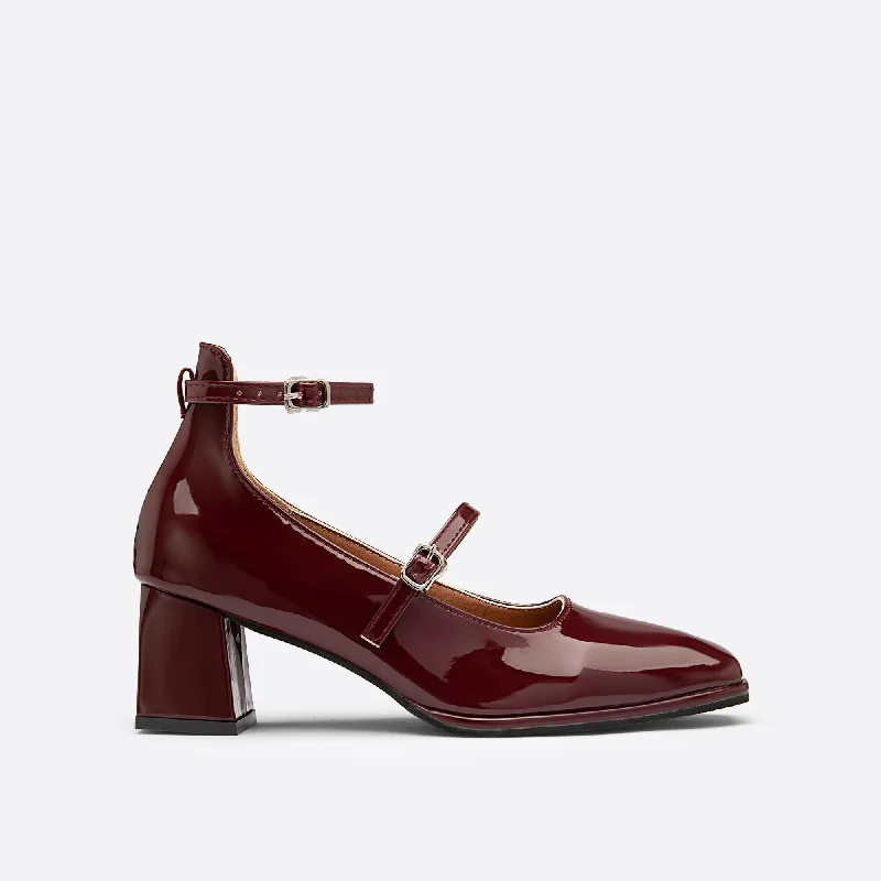 Sohiwoo  Women Vintage Patent Chunky Heeled Mary Jane Pumps
