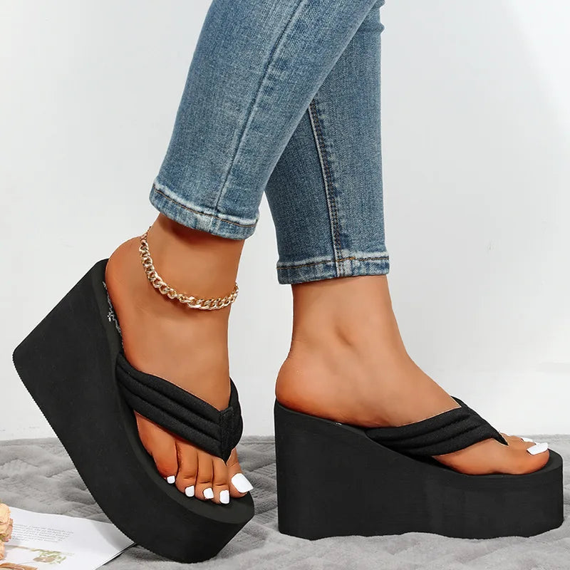 Women Fashion Slippers Super High Heels Beach Flip Flops Soft EVA Summer Shoes