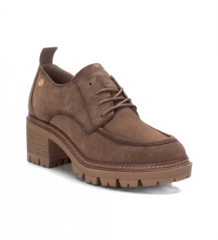 Women's Suede Heeled Oxfords Shoes In Taupe