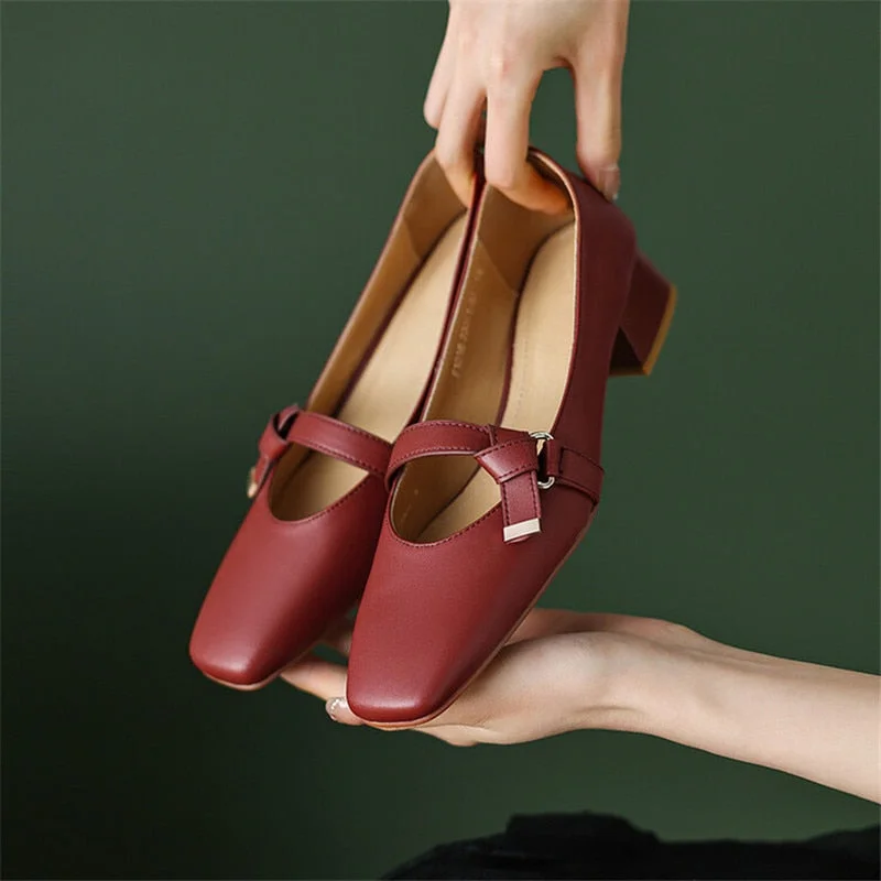 Advbridge New 2023 Spring/summer Slip-On Shoes Woman Shoes Square Toe Chunky Heel Women Loafers Pumps for Women Handmade Shallow Shoe