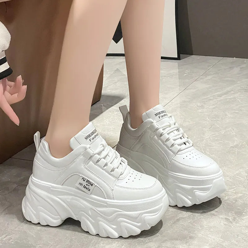 Chunky Sneakers Women's Spring & Autumn Fashion with Thick Bottom, White & Black PU Leather Platform Dad Shoes for Ladies Chunky Sneakers Women's Spring & Autumn Fashion with Thick Bottom, White & Black PU Leather Platform Dad Shoes for Ladies