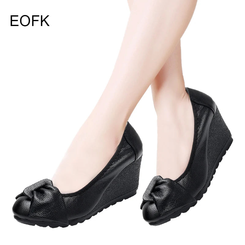 Platform Elegant Boat Shoes Slip-on Pumps Genuine Leather