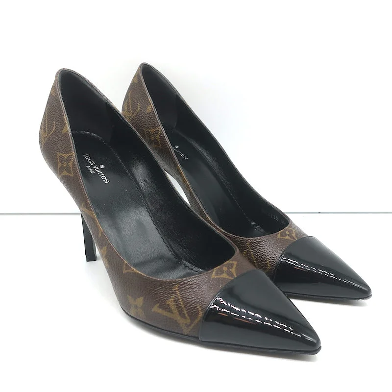 Louis Vuitton Fetish Cap Toe Pumps Brown Monogram Canvas & Black Patent Size 37