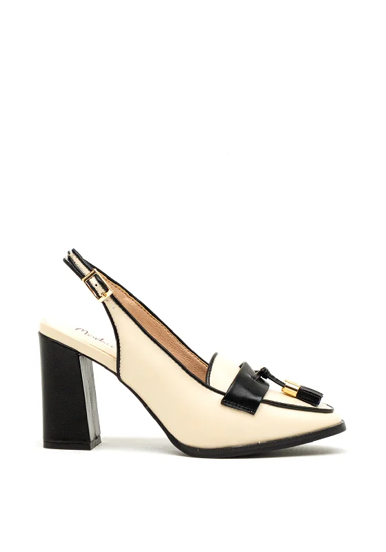 Menbur Leather Block Heel Loafers, Cream