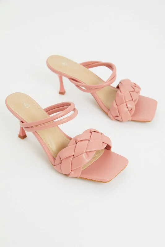 Pink Woven Strappy Heels
