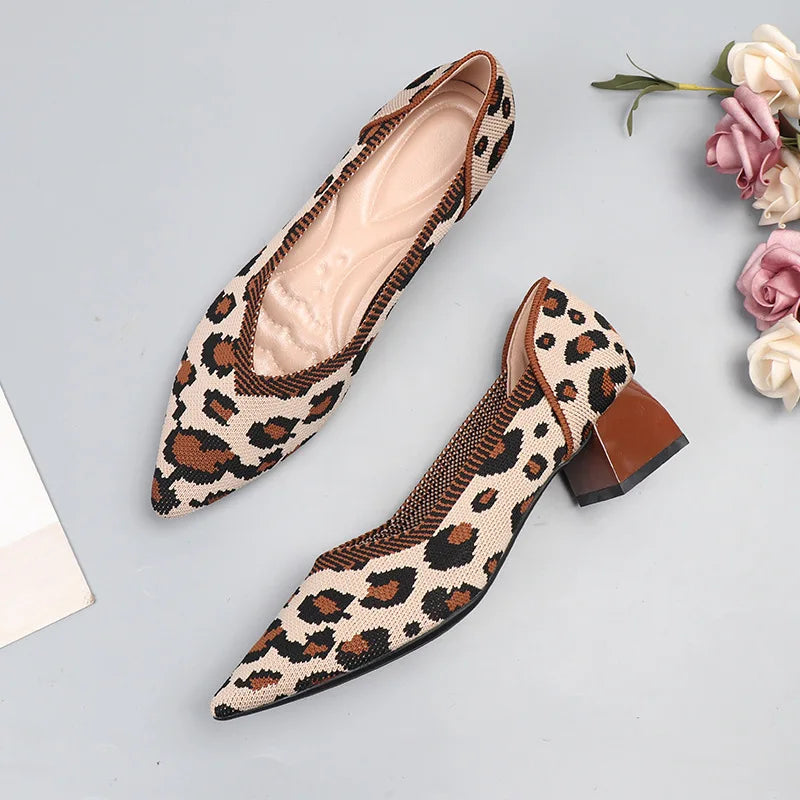 Sohiwoo Fashion Breathable Leopard Mesh Ballet Low Heels Pointed Toe Slip on Casual Loafers Female Boat Shoes Moccasins Walking Shoes