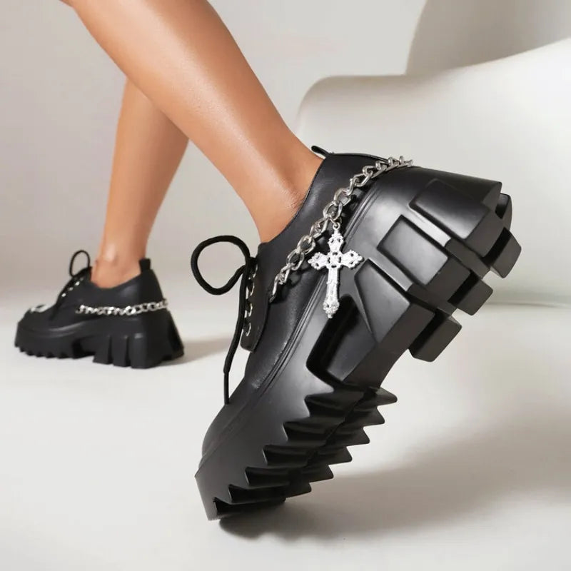 Sohiwoo Platform Chunky Heel Gothic Pumps Women Heeled Shoes Skull Motorcycle Metal Chain Shoes Lace Up Sneakers Big Size 43 Sohiwoo Platform Chunky Heel Gothic Pumps Women Heeled Shoes Skull Motorcycle Metal Chain Shoes Lace Up Sneakers Big Size 43