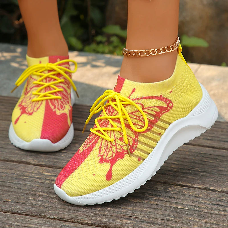 Sohiwoo Women Fashion Butterfly Print Knitted Sneakers 2024 Spring Comfortable Soft Sole Casual Shoes Woman Flat Heels Walking Shoes Sohiwoo Women Fashion Butterfly Print Knitted Sneakers 2024 Spring Comfortable Soft Sole Casual Shoes Woman Flat Heels Walking Shoes