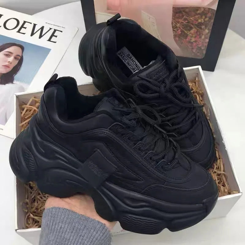 Sohiwoo Women Shoes Classic Chunky Sneakers for Women Spring PU Lace Up High Heels Round Toe Solid Platform Vulcanize Shoes Plus Size Sohiwoo Women Shoes Classic Chunky Sneakers for Women Spring PU Lace Up High Heels Round Toe Solid Platform Vulcanize Shoes Plus Size