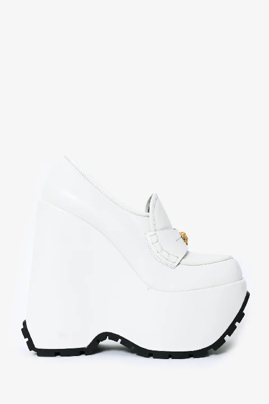 Versace White Leather Mega Platform Loafers Size 39