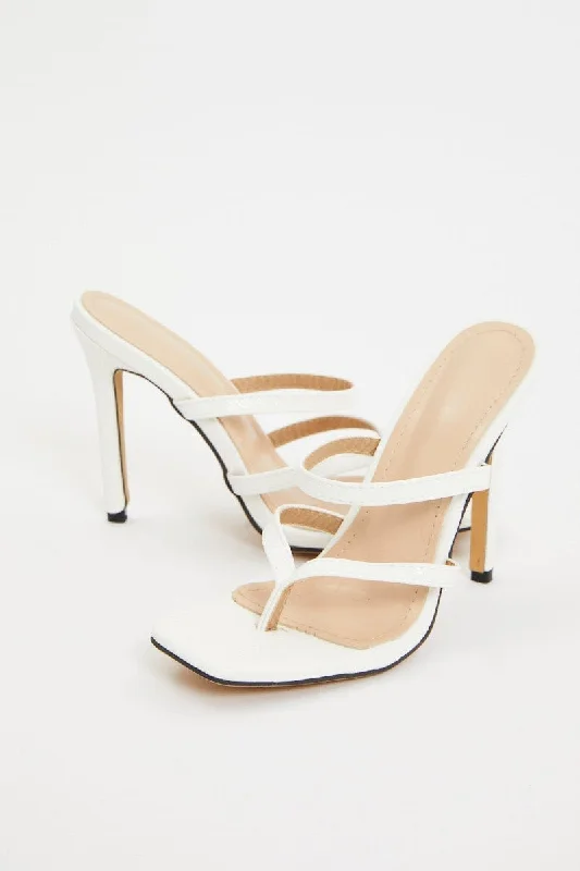 WHITE Strappy Heel Mules