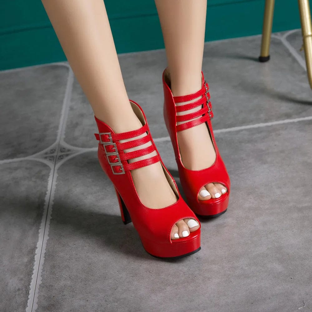 Women's High-Quality PU Leather Ankle Boots: Buckle Strap, Zip Closure, Stiletto Heels Sandals Women's High-Quality PU Leather Ankle Boots: Buckle Strap, Zip Closure, Stiletto Heels Sandals