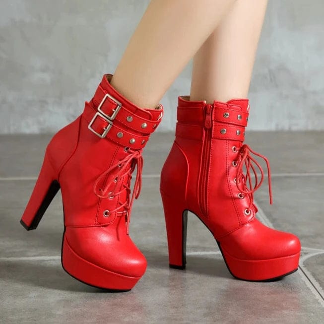 Women's Luxury Lace-Up Ankle Boots – Platform High Heels with Buckle, Sexy Short Boots Women's Luxury Lace-Up Ankle Boots – Platform High Heels with Buckle, Sexy Short Boots