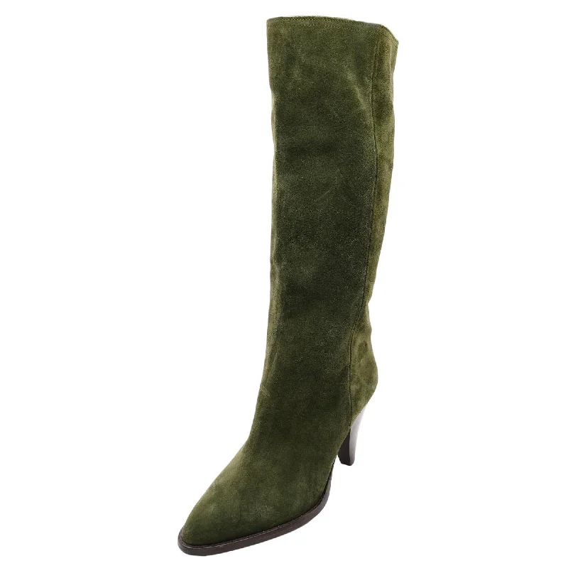 Rouxy Suede Pointed Toe Green Knee High Boots