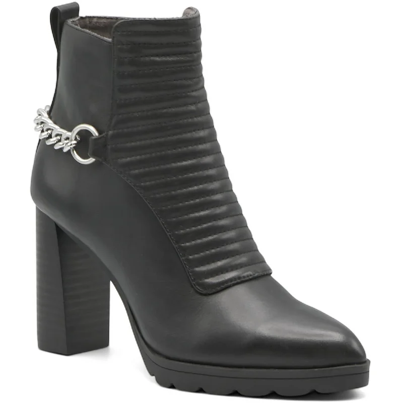 Adrienne Vittadini Womens Niles Faux Leather Chain Ankle Boots