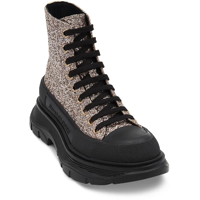 Alexander McQueen Womens Sequin Lug Sole Combat & Lace-Up Boots