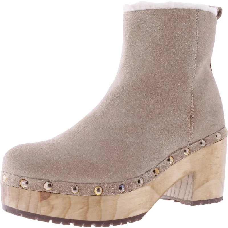Aqua Womens Spain Faux Suede Block Heel Ankle Boots