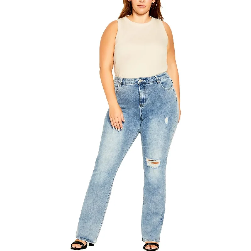 Chic Denim Womens Plus Harley Mid Rise Light Wash Bootcut Jeans