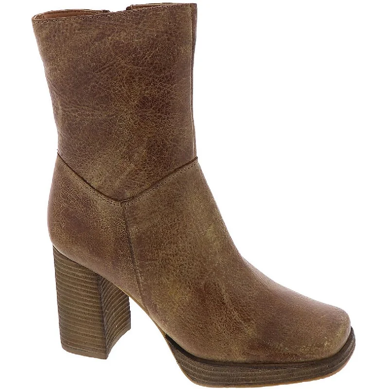 Diba True Womens Mont Pelier Leather Stacked Heel Ankle Boots