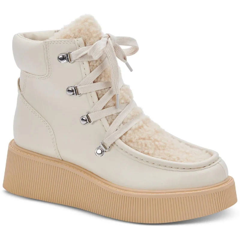 Dolce Vita Womens Jasmin Faux Fur Wedge Combat & Lace-up Boots