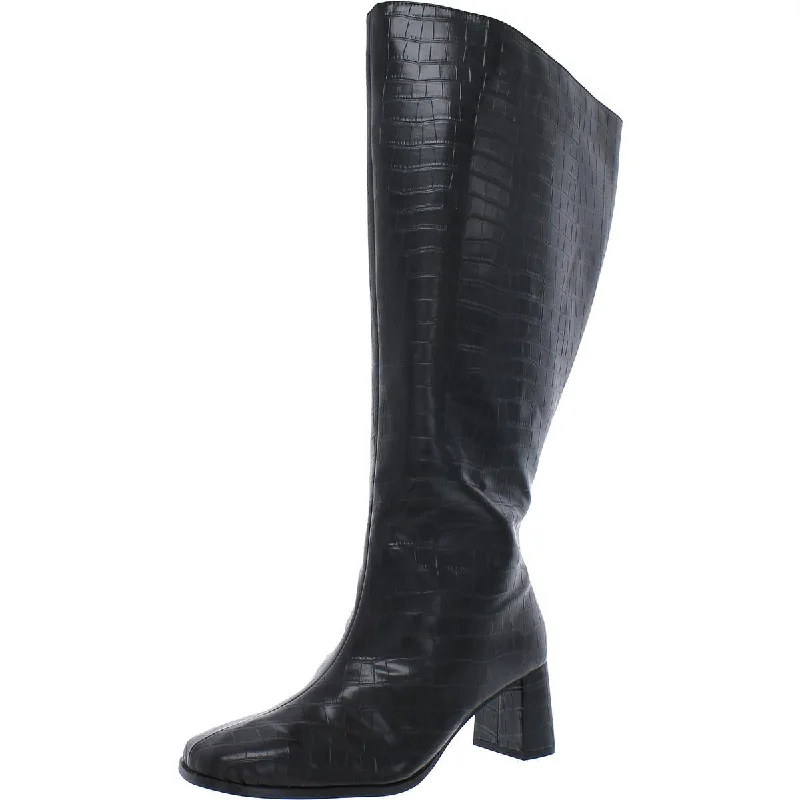 Fashion to Figure Womens CROC KNEE HIGH Faux Leather Casual Knee-High Boots