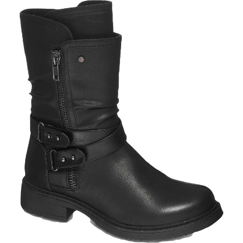 GC Shoes Womens Brandy Ruched Faux Leather Mid-Calf Boots