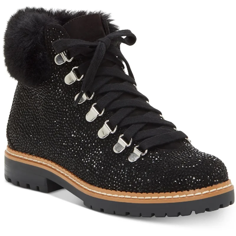 INC Womens Rhinestone Faux Fur Booties