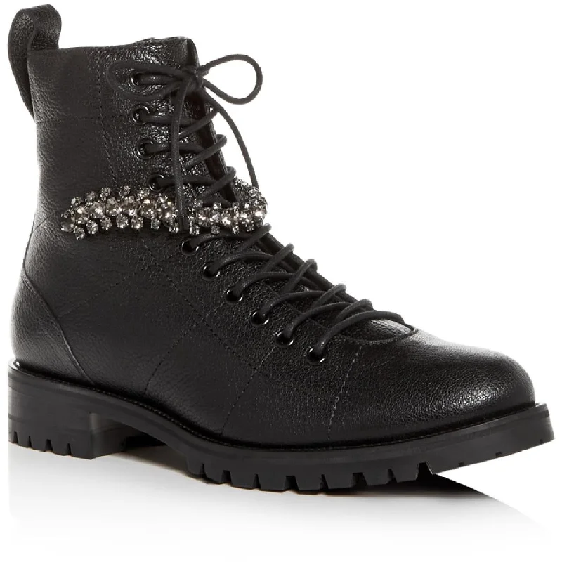 Jimmy Choo Womens Cruz Leather Embellished Combat & Lace-up Boots