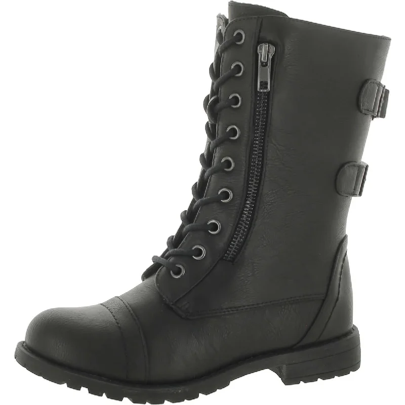 Journee Collection Womens Faux Leather Double Zipper Combat & Lace-Up Boots