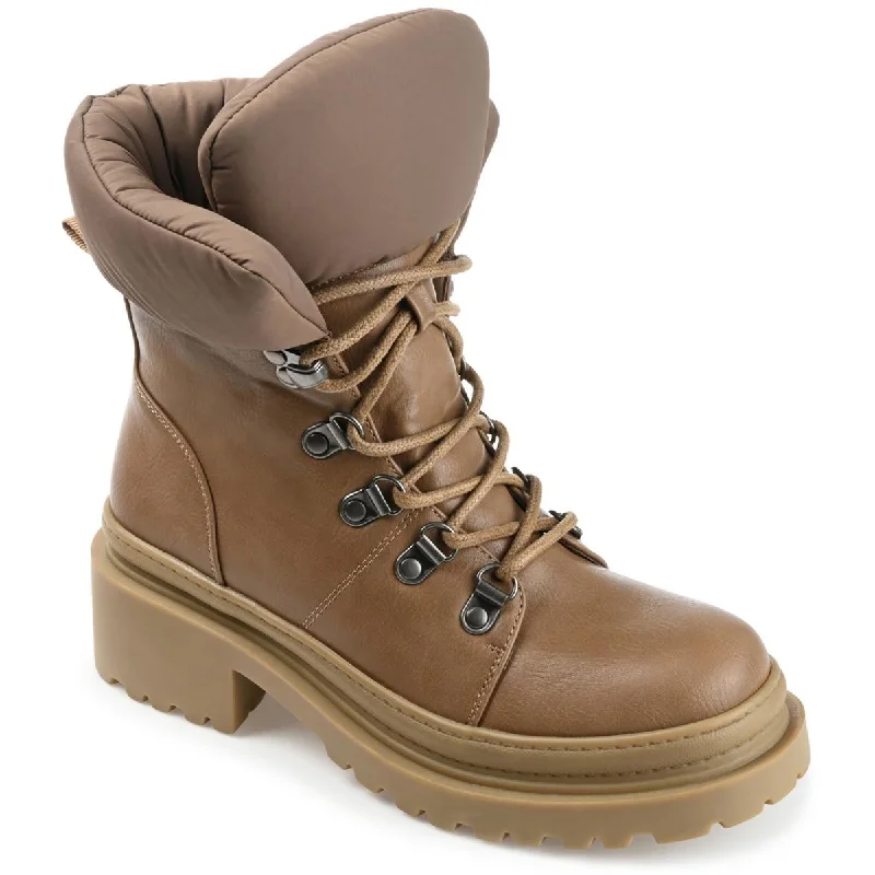 Journee Collection Womens Faux Leather Lug Sole Combat & Lace-Up Boots
