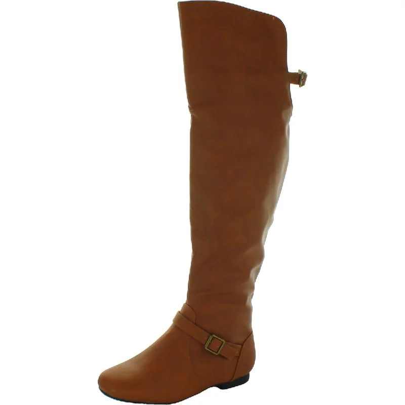 Journee Collection Womens Faux Leather Pull On Knee-High Boots