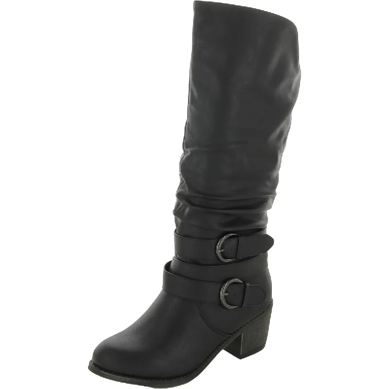 Journee Collection Womens Faux Leather Pull On Mid-Calf Boots