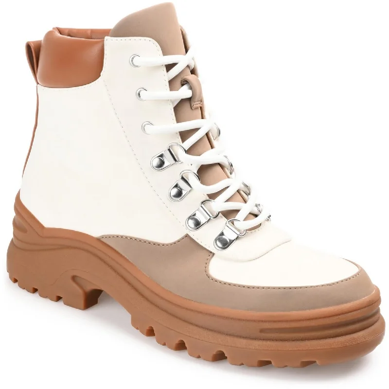 Journee Collection Womens Keyera Faux Leather Round Toe Combat & Lace-Up Boots