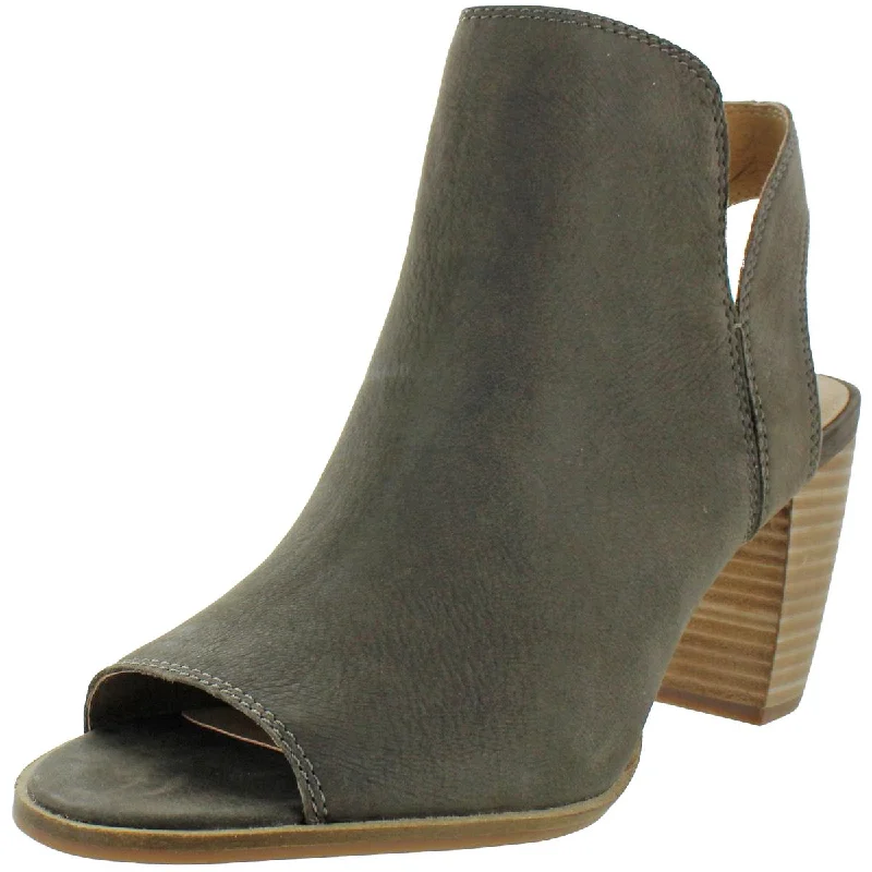 Lucky Brand Jubai Leather Open Toe Stacked Heel Bootie