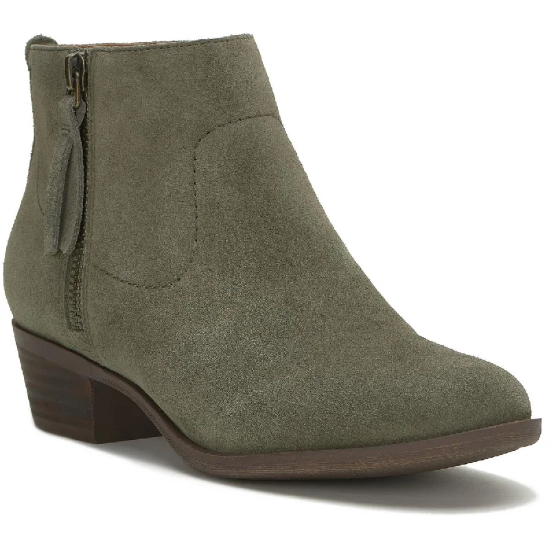 Lucky Brand Women's Leather Low Block Heel Almond Toe Ankle Bootie