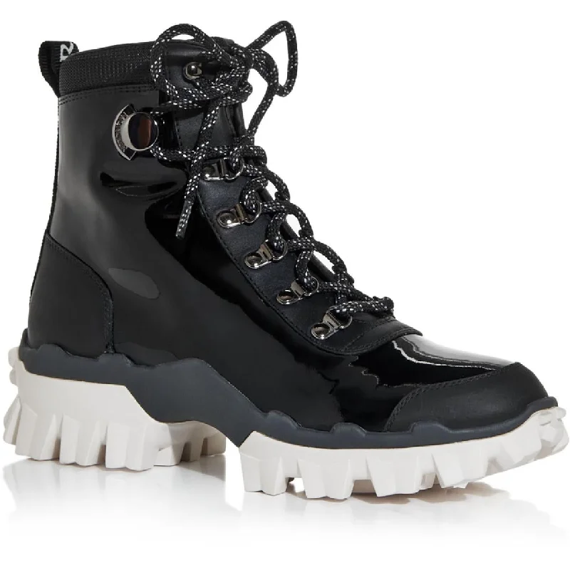 Moncler Womens Helis Patent Leather Lace Up Hiking Boots