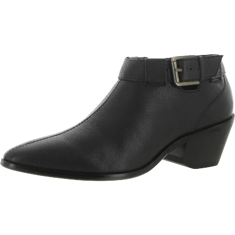 Nina Womens Wheeler Leather Stacked Heel Ankle Boots