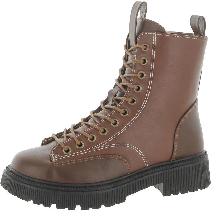 Olivia Miller Womens Faux Leather Ankle Combat & Lace-up Boots