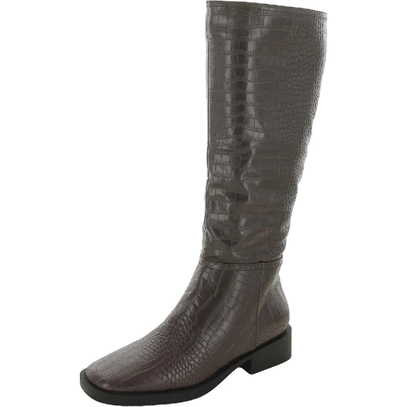 Olivia Miller Womens Faux Leather Croc Print Knee-High Boots