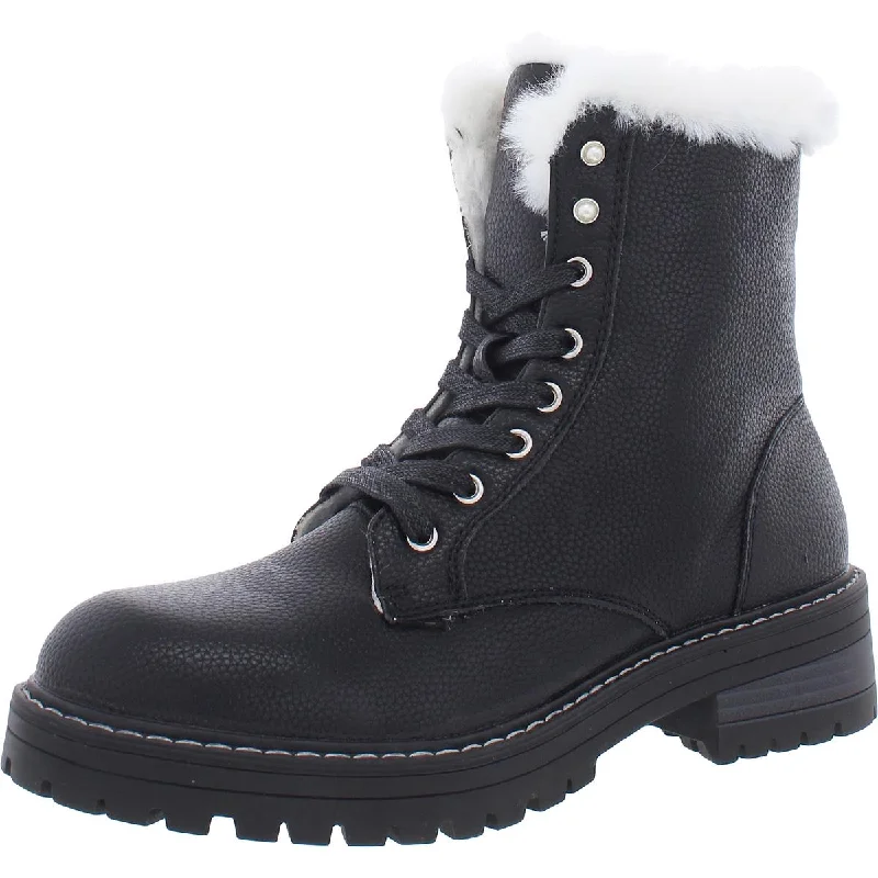 Rampage Womens Kaedy3 Faux Leather Lug Sole Combat & Lace-up Boots