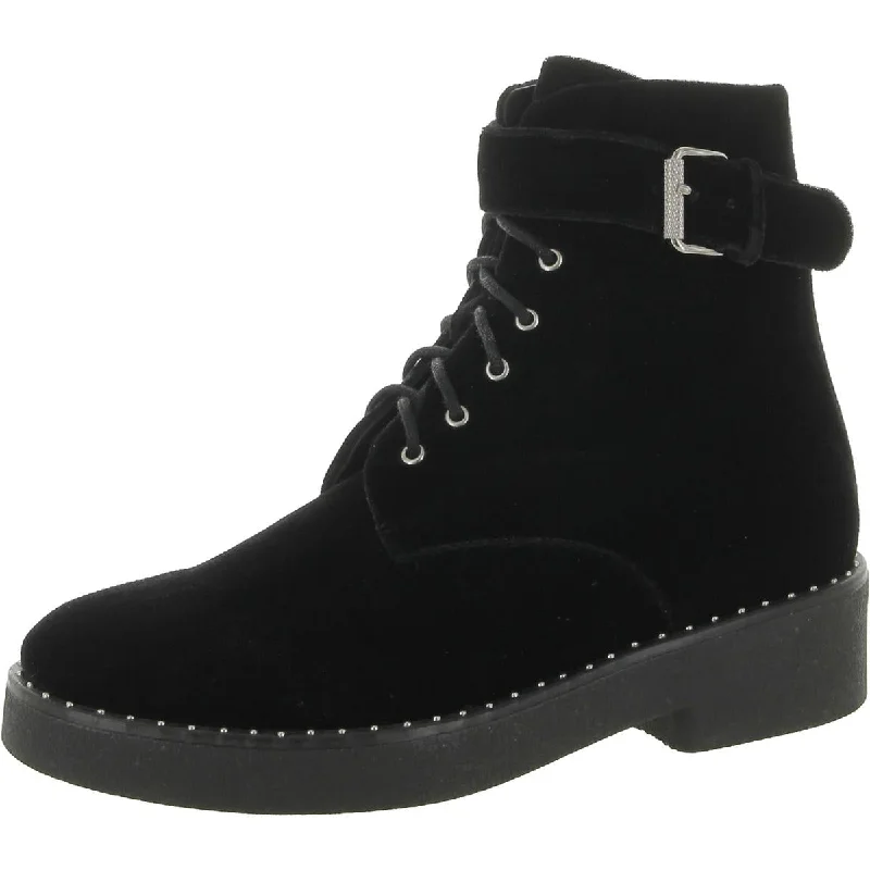Sol Sana Womens Meret Velvet Studded Combat & Lace-up Boots