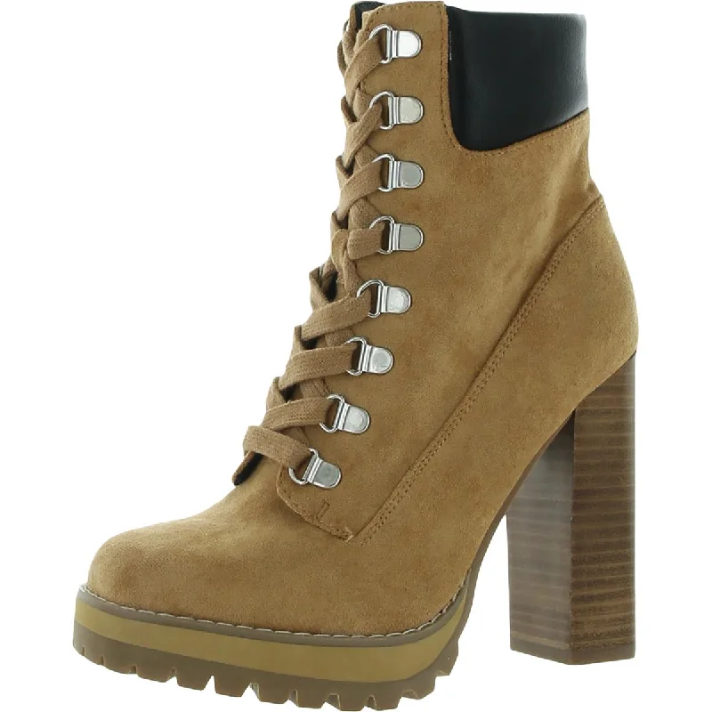 Steve Madden Womens Breccan Square Toe Stacked Heel Lace-Up Boot