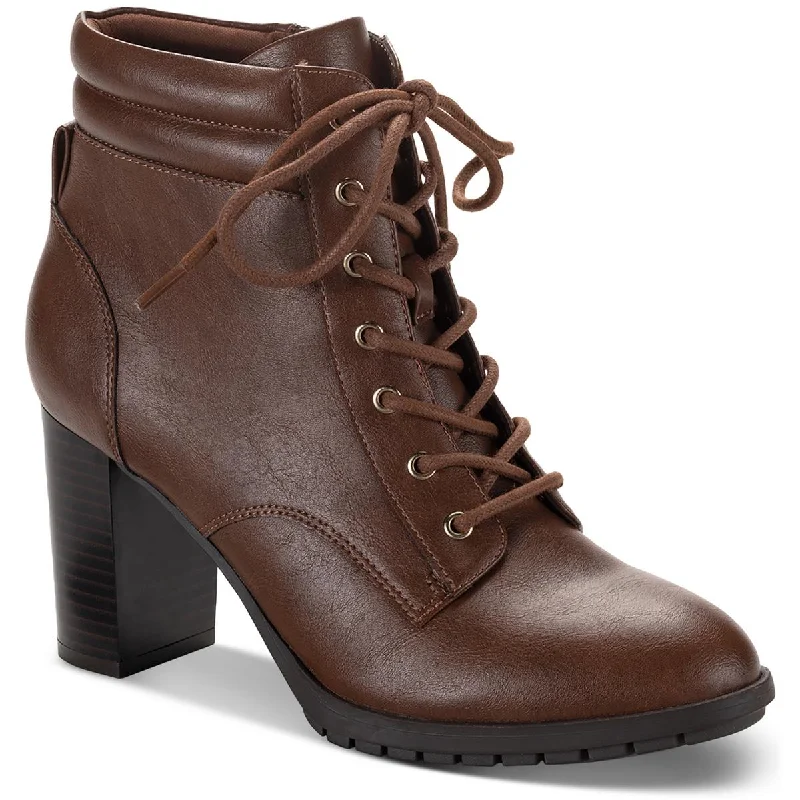 Style & Co. Womens Laurellee Faux Leather Zipper Combat & Lace-Up Boots