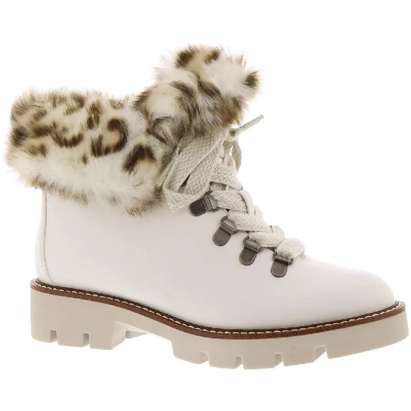 White Mountain Womens Glamorous Faux Leather Faux Fur Combat & Lace-up Boots